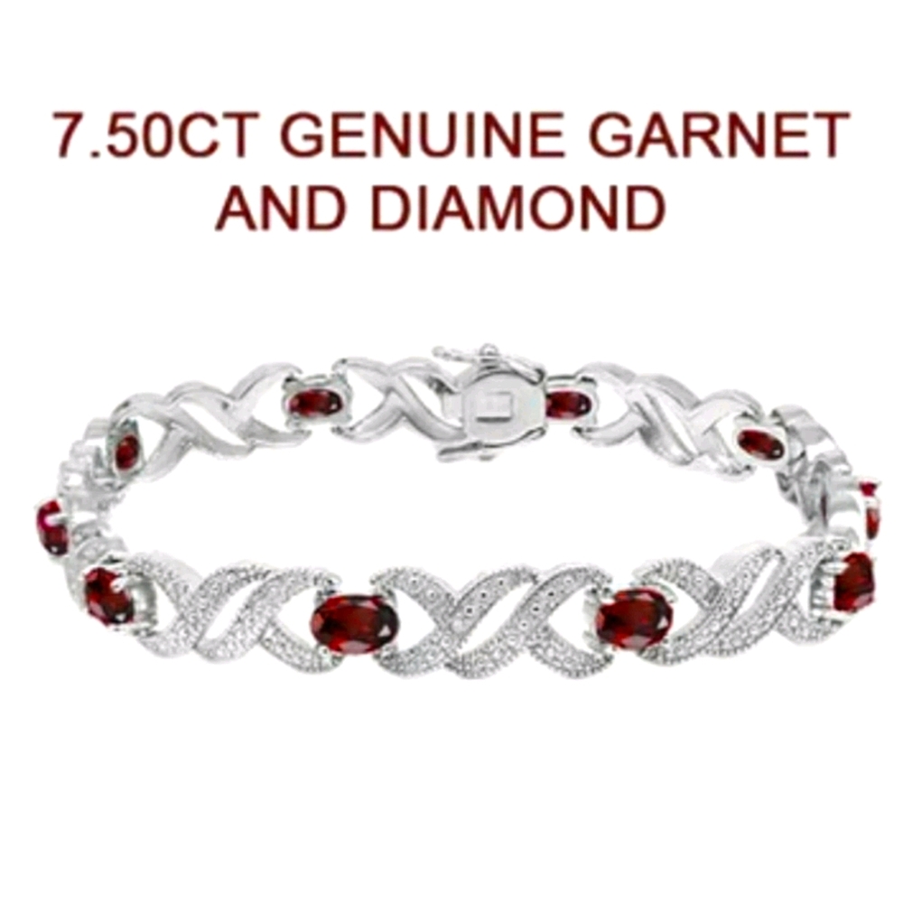 7 1/2 Carat Garnet & Diamond Tennis Bracelet - Picture 4 of 8